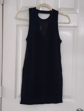 Theory Sleeveless Knit Tunic Dress Black 100% Cotton Twist Back Petite